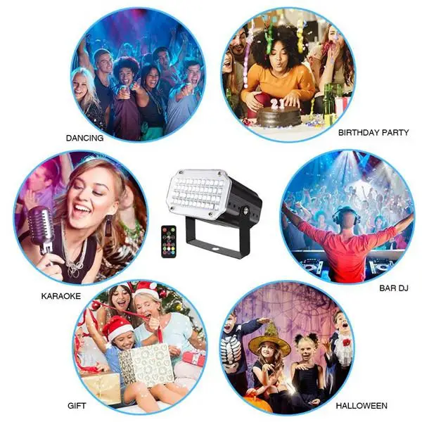 HiMISS 48 светодиодов 7 цветов стробоскоп светильник с дистанционным звуком супер