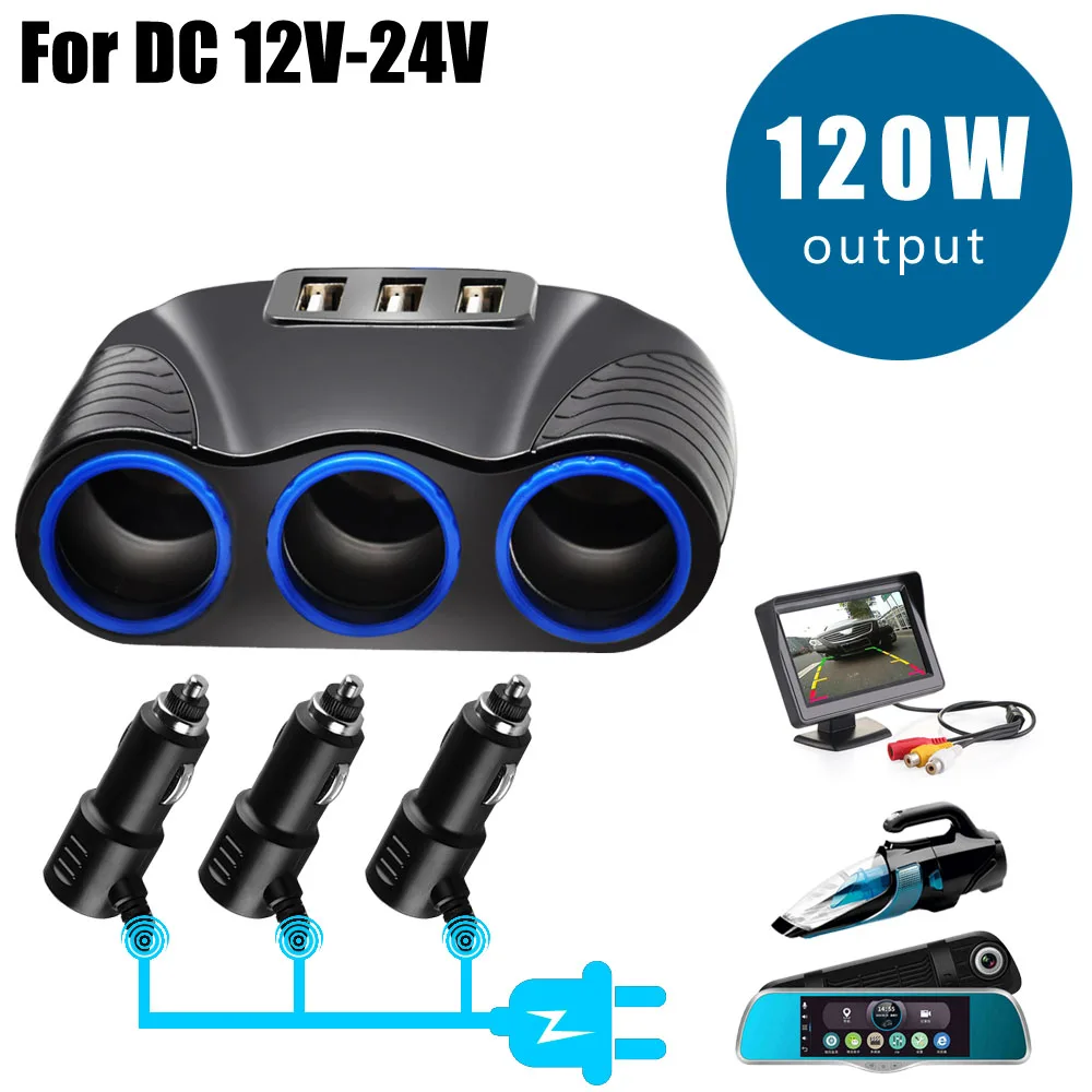 Фото 3.1A 12V Car Charger 3 in 1 Cigarette Lighter Splitter Power Adapter USB Car-charger Socket For IPhone IPad Phone DVR GPS Мобильные 3.1A 12V Car Charger 3 in 1 Cigarette Lighter Splitter Power Adapter USB Car-charger Socket For IPhone IPad Phone DVR GPS Мобильные