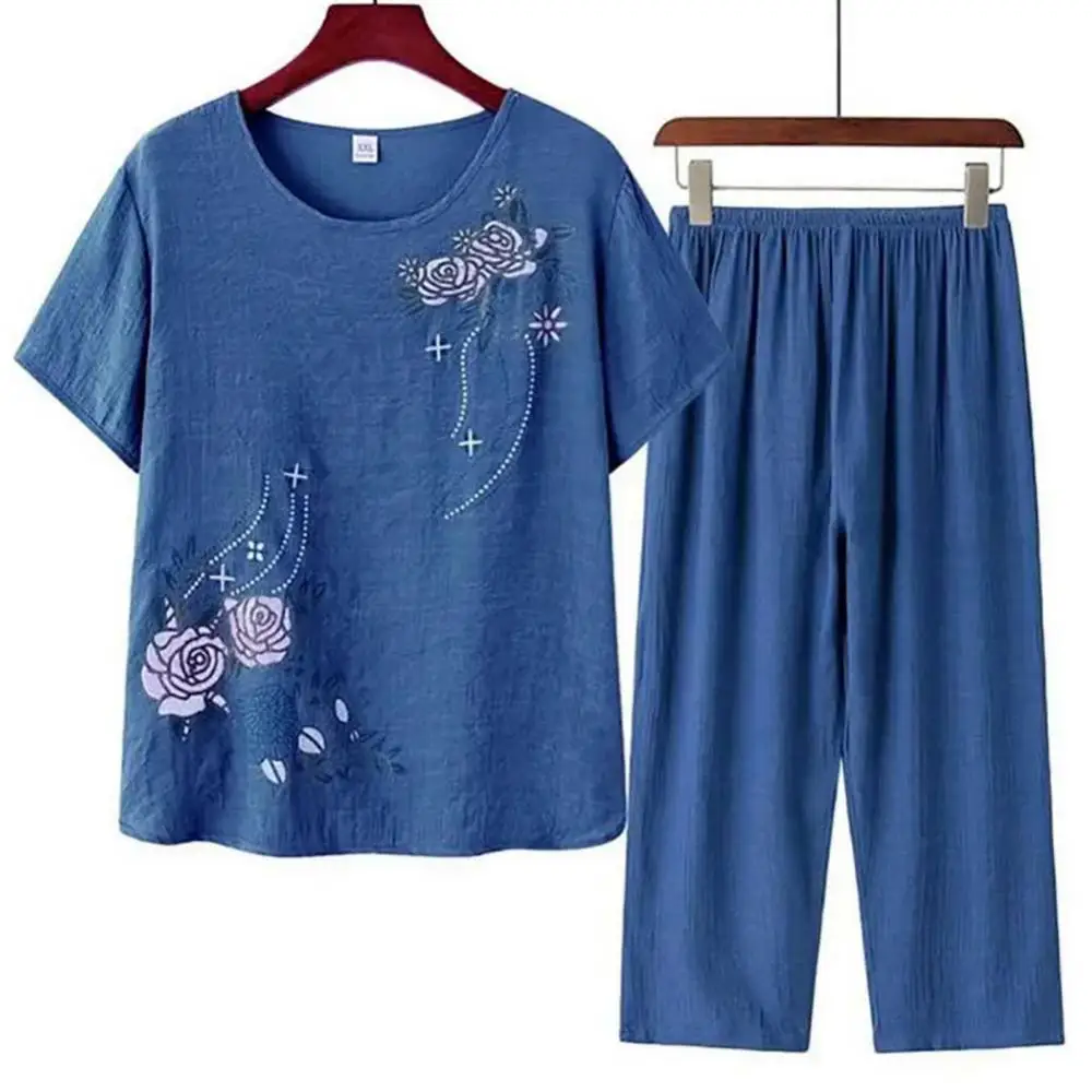 

Women Short Sleeve T-shirt Top Pants Floral Print Loose Loungewear Home Two Piece Suit Women Set Outfit