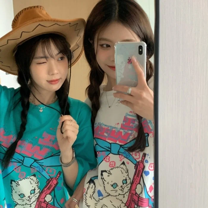 Футболка женская с коротким рукавом и принтом кошки | Женская одежда