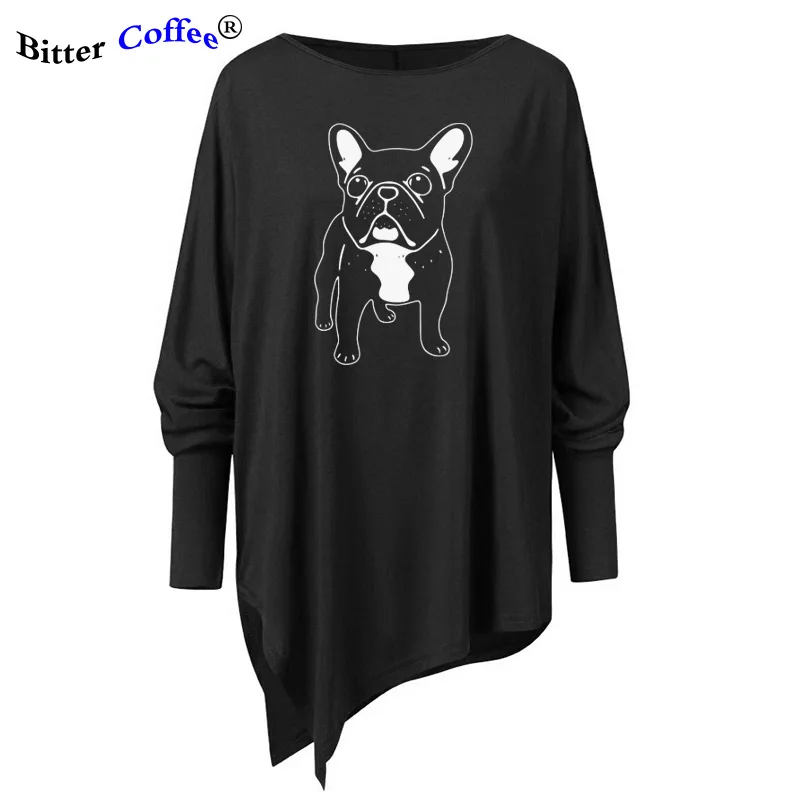Новая Женская Асимметричная хлопковая Футболка с принтом французского бульдога