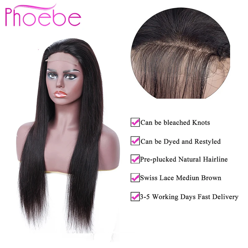 Phoebe 4*4 человеческие волосы парики на шнурках для черных женщин прямые