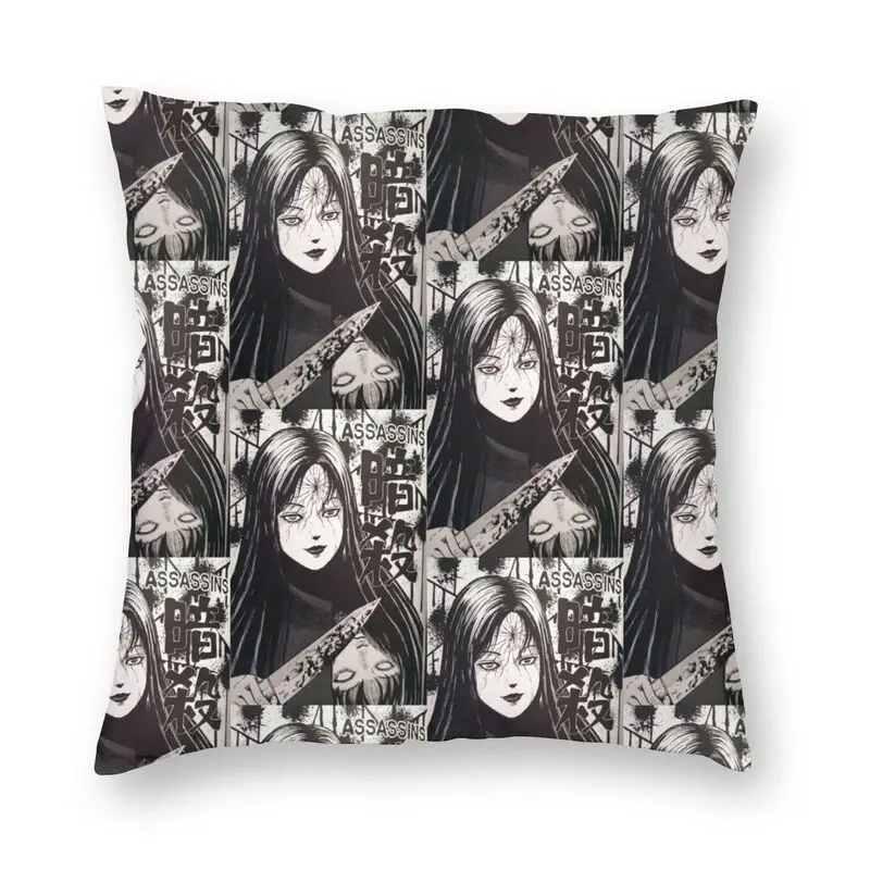 

Junji Ito Assassins Clothing Accessories Cushion Cover Horror Harajuku Throw Pillow Case for Living Room Home Decorative