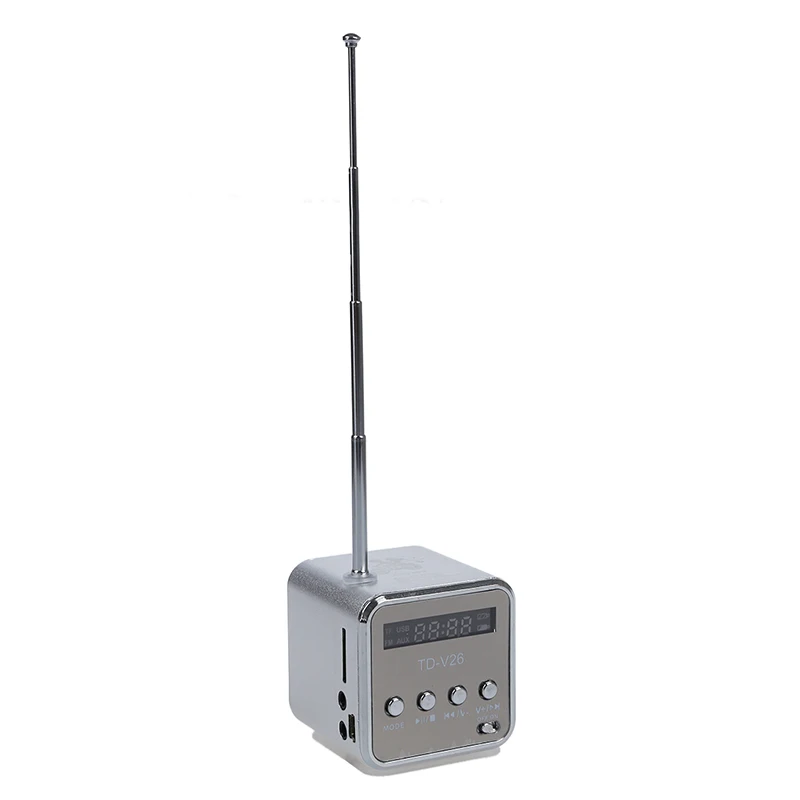 TD-V26 портативный мини цифровой динамик с микро SD / TF USB /FM-серебро-с 1 кабелем и аудио