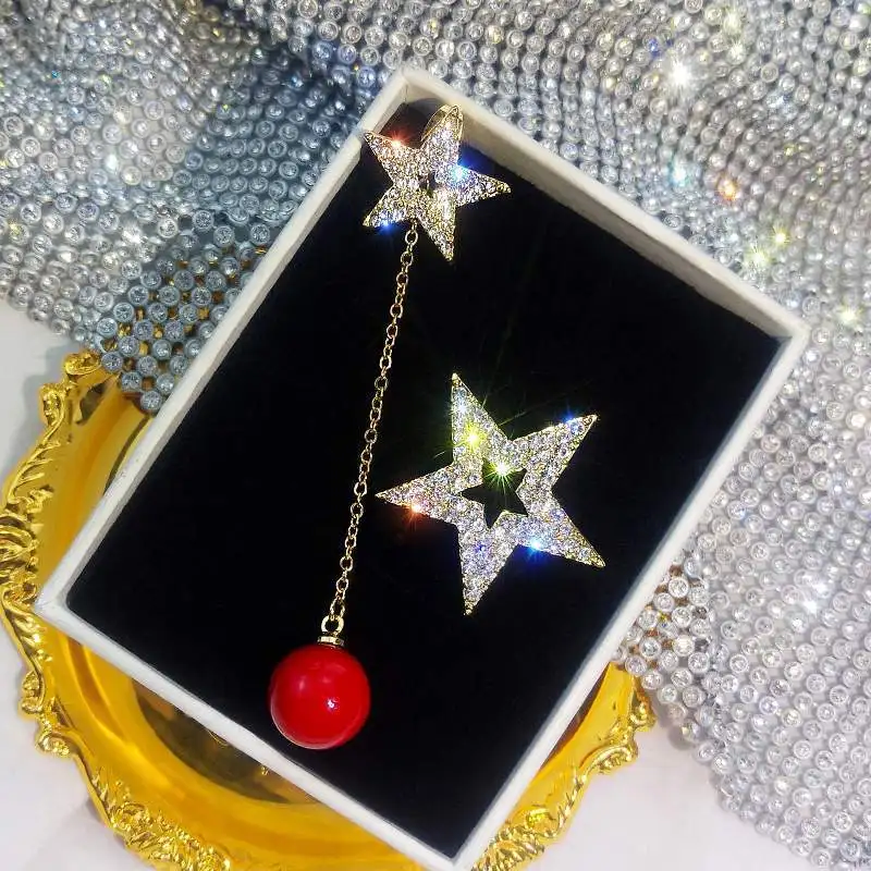 S925 Серебряные асимметричные серьги с пятиконечной звездой женские корейские