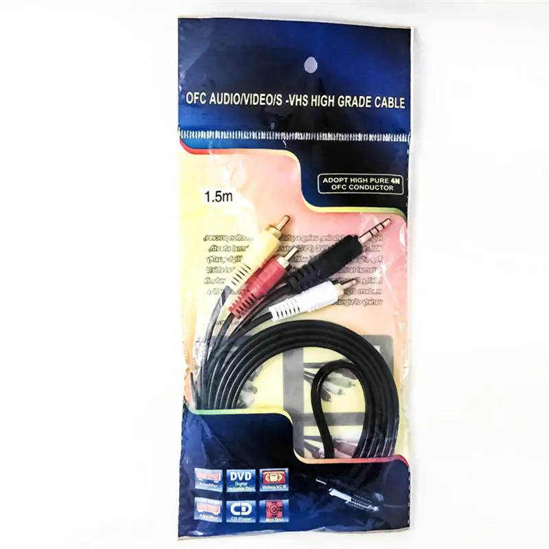 1.5M 3.5 MM Male Jack to AV 2 RCA Stereo Music Audio Cable Cord AUX for Mp3 Pod Phone TV Sound Speakers | Электроника