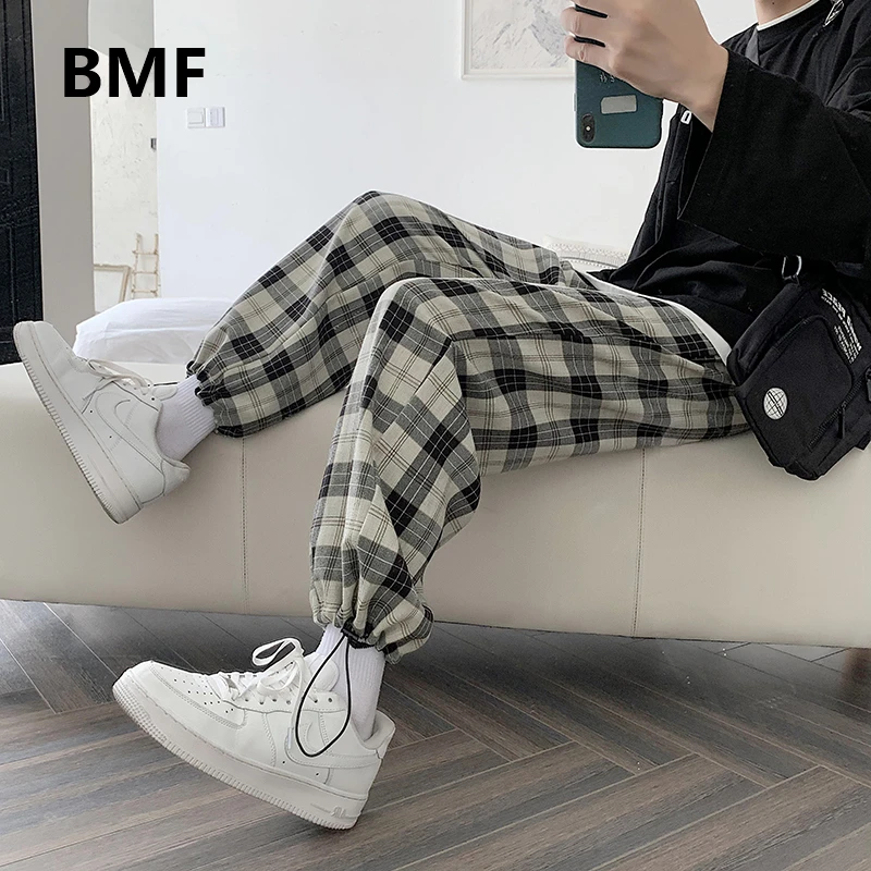 

Korean Style Loose Drawstring Plaid Pants Plus Size Kpop Clothes 2020 Ulzzang Fashion Joggers Men Clothing Casual Sweatpants
