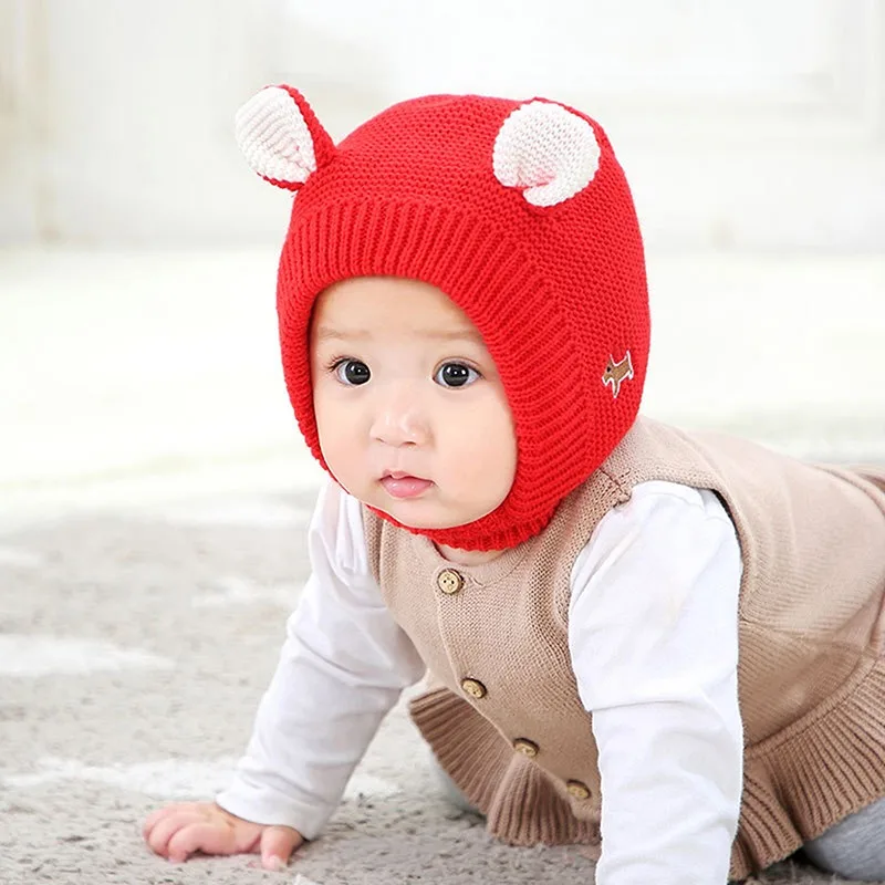 

Baby Hats 2-5 Years Boys Girls Bonnet Winter Warm Thicken Hats Kids Infant Cute Ears Knit Hats For Children Beanie Muts