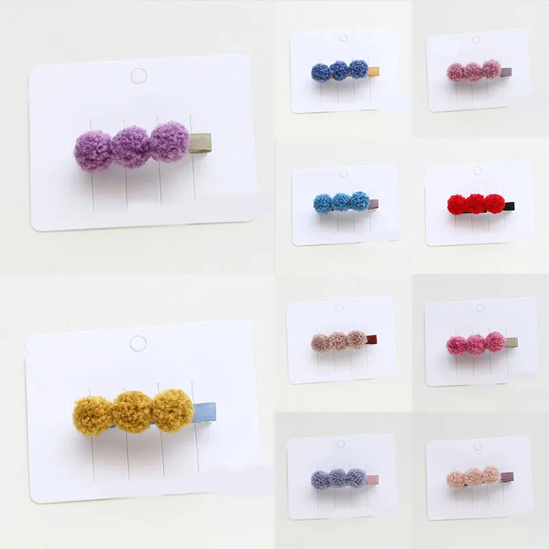 1 шт. детские мягкие заколки для волос с помпоном из трех меховых шариков |