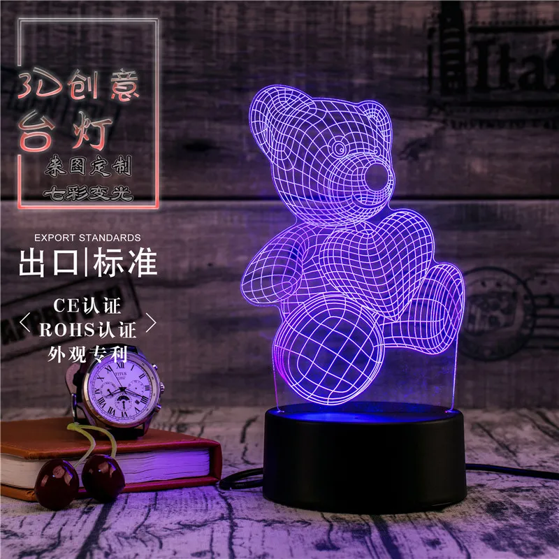 3D Led ночник настольная лампа Love Bear Светодиодная для дома коридора отеля вечерние