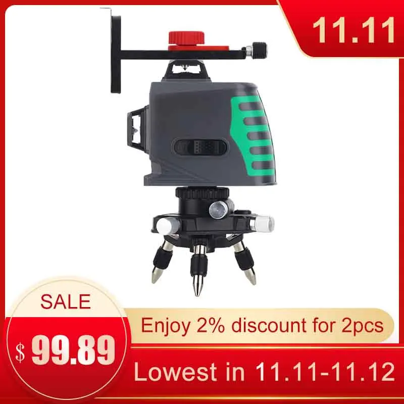 3D Настенный лазерный уровень зеленый измеритель с кронштейном магнитный