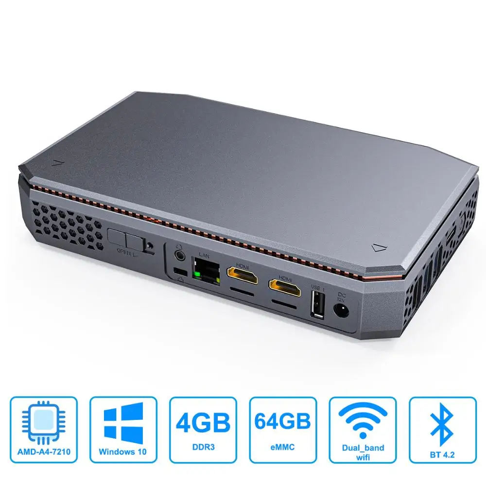 T12 мини ПК 4 ГБ 64 ГБ/8 128 AMD A4 7210 WIN10 Bluetooth 2 USB RJ45 двухдиапазонный Wi Fi поддержка ГБ/5 0