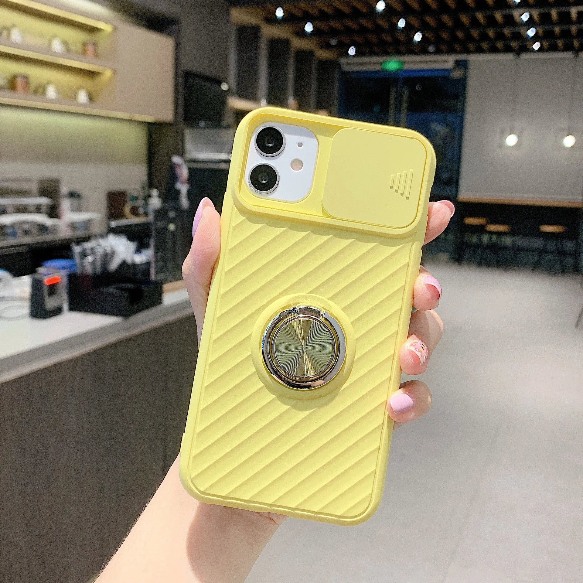

Lens push-pull Magnetic Ring Stand Phone Case for iPhone 12 Pro Max 11Pro XR XS X 7 8 Plus Candy Color Plain Soft Silicone Cover