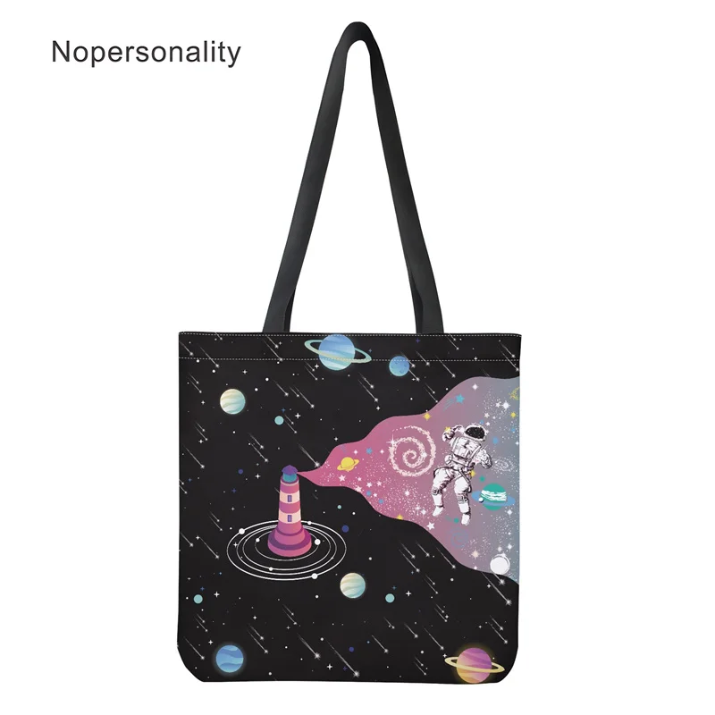 

Nopersonality Astronaut Recyclable Shoulder Bag Women Large Eco Canvas Tote Bag Lady New Shopper Bag Girls Grocery Organizer