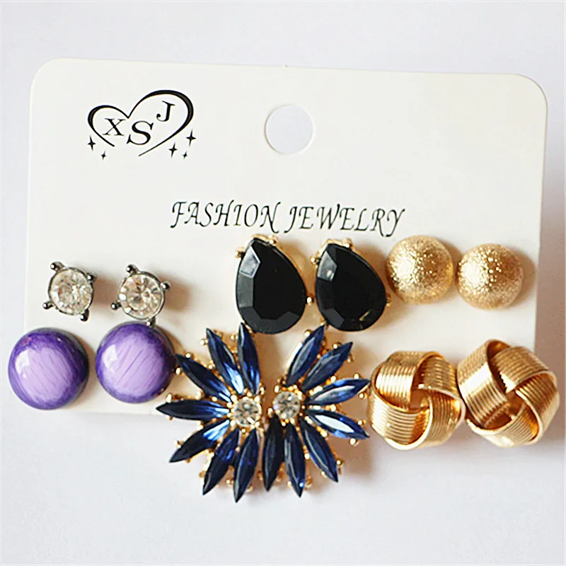 New fashion women jewelry wholesale girls black earrings beautiful mashup 6 pairs /set Christmas gift free shipping | Украшения и