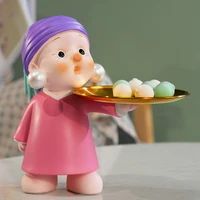 magic pearl girl figurine with tray for jewels storage pink girl statue with plate for nuts fruits toble ornaments home decor