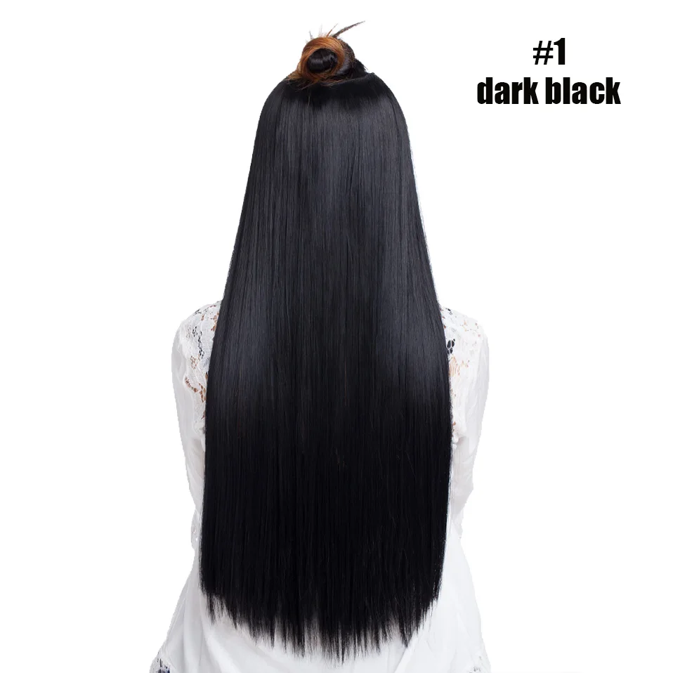dark black S-noilite, прямые u-части волосы для наращивания на заколках, 4 заколки в одном куске, синтетические волосы для наращивания, искусственные волосы для женщин - Цвет: dark black