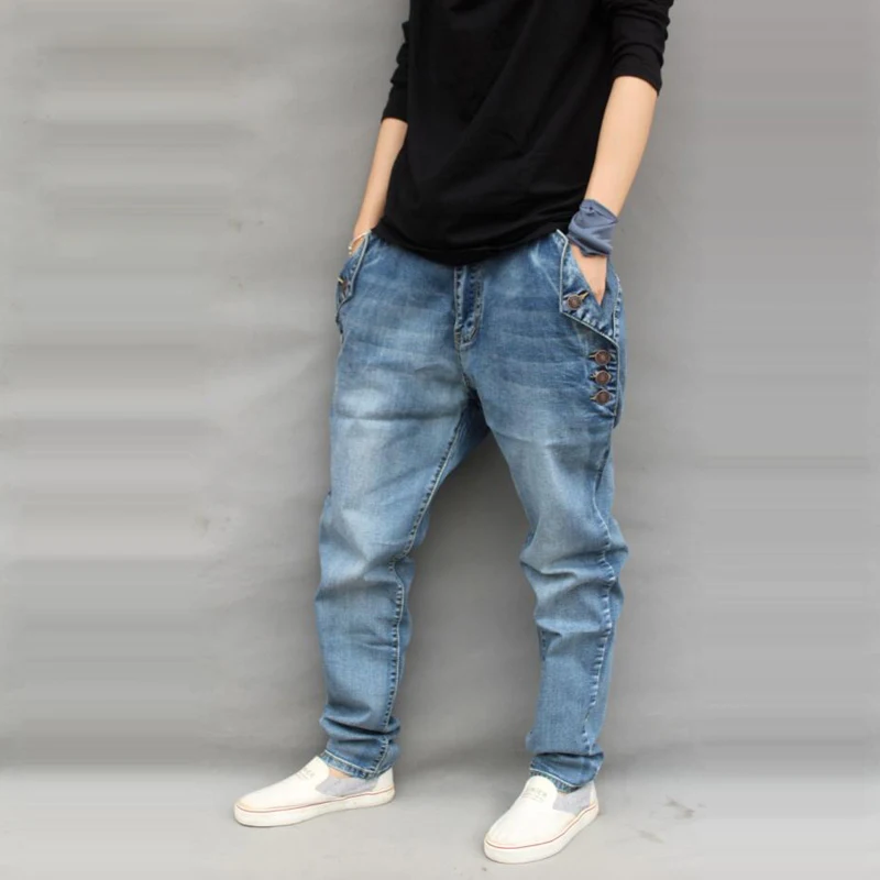 Мужские длинные джинсовые брюки свободные штаны-шаровары в стиле хип-хоп