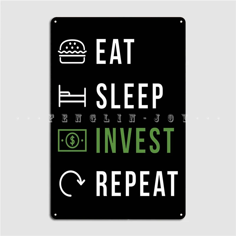 Металлический плакат с надписью Eat Sleep инвести - Фото №1