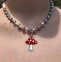 y2k stainless steel cute mushroom choker hip hop necklaces gothic punk girls bead ball chain jewelry