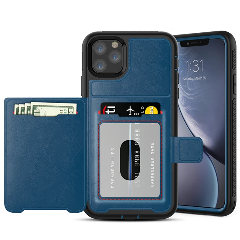 Blue Роскошный Магнитный Флип-кошелек ретро кожаный чехол для iPhone X XR XS Max 6 6S 7 8 Plus чехол s гибридный жесткий скользящий держатель для карт - Цвет: Blue