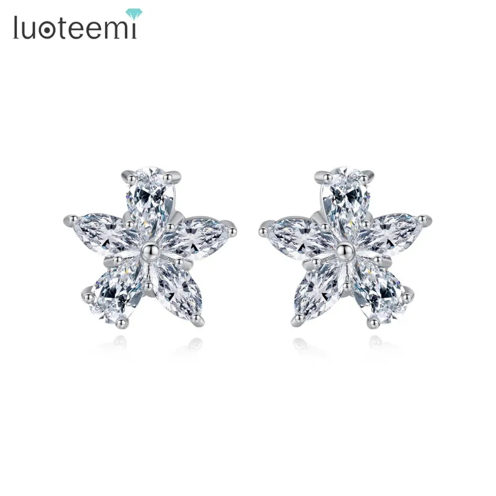 LUOTEEMI новые модные серьги гвоздики с цветком для женщин Свадебные обручальные