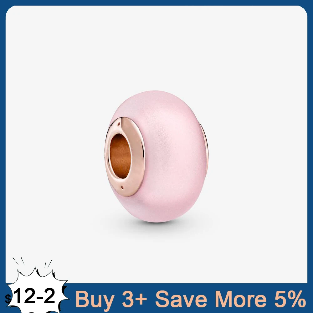 

925 Sterling Silver Charm Matte Pink Murano Glass Beads Fit Original Pandora Bracelet Fine Silver Jewelry Making DIY Gift