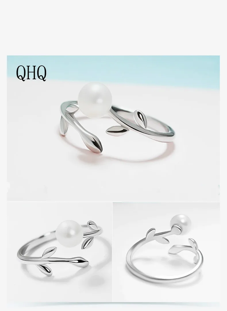 2020 ring finger Leaf Pearl personality Open Ring silver wedding fashion jewellery for women female girls jewelry accessories | Украшения и