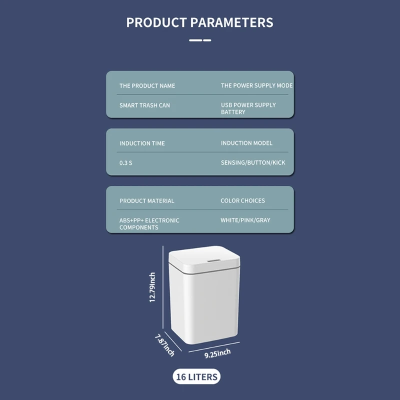 

4 Gallon Trash Can Automatic Touchless Intelligent Induction Motion Sensor Waste Bin Kitchen Office Bathroom Waste Garbage