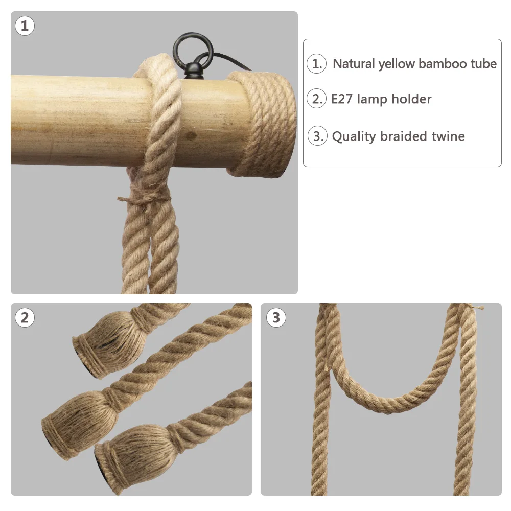 

American Vintage Edison Pendant Lamp for Kitchen Island Restaurant Bar 4/6 Heads Decor Solid Rope Ceiling Pendant Light E27