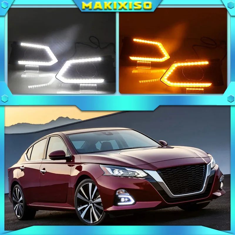 LED DRL For Nissan Teana Altima 2019 Daytime Running Lights Fog Lamp Cover with Yellow Turn Signal Functions