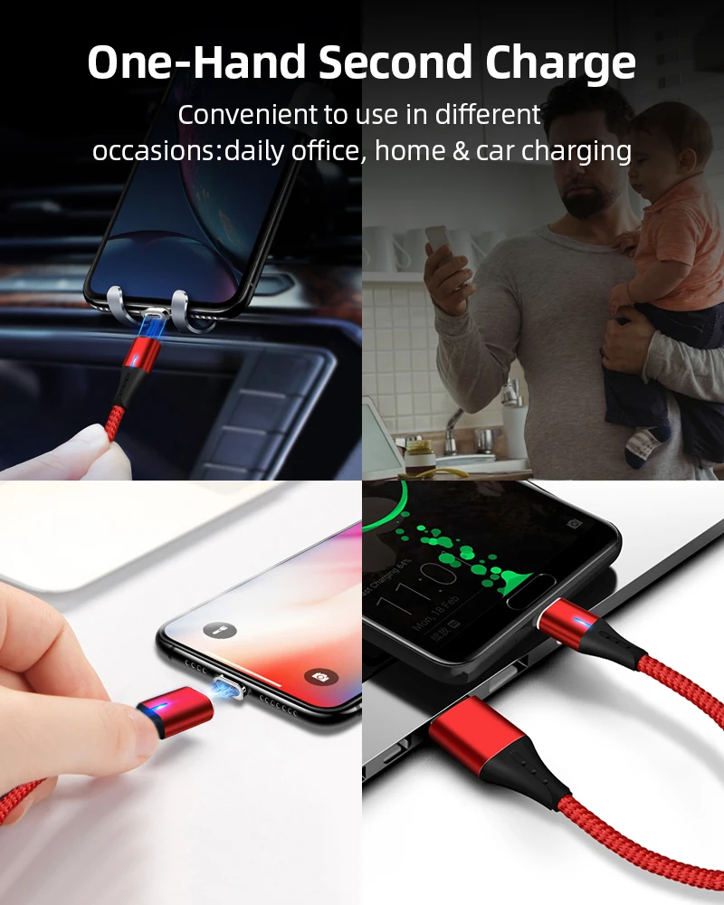 Магнитный кабель 3A Micro usb type C кабель передачи данных для быстрой зарядки для iPhone XS MAX XR 8 7 Plus SAMSUNG S10+ S9 для XIAOMI Mi9 MIX3 2S