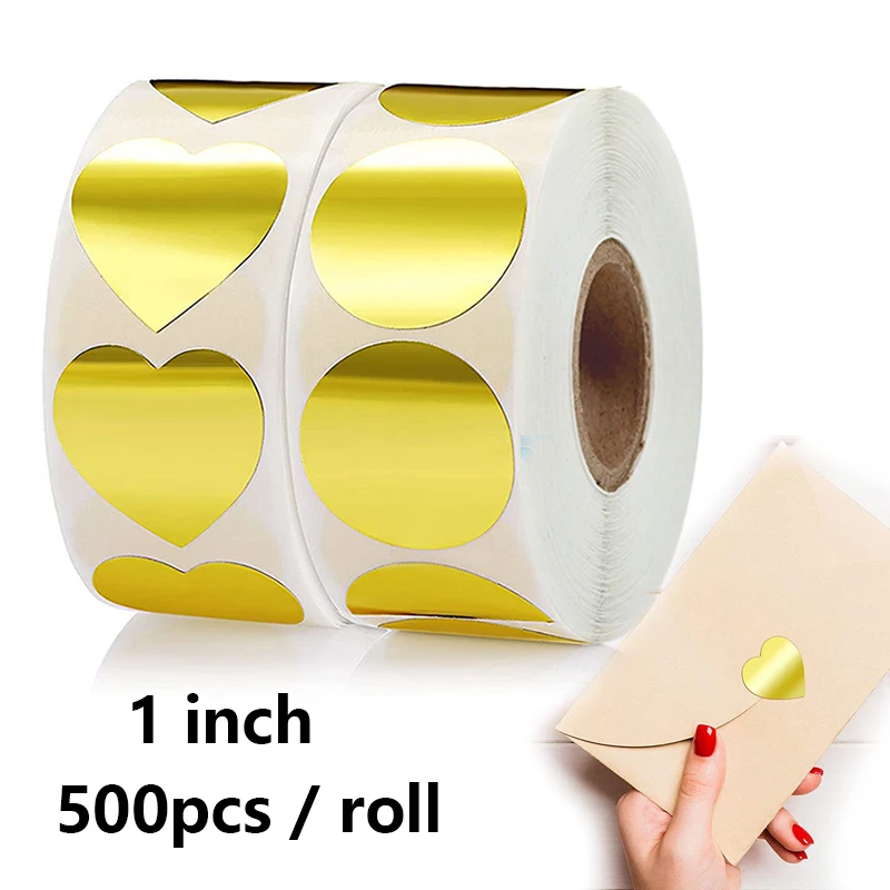 

500pcs roll Luxury Gold Foil Stickers Die Cut Heart Round Shape Sealing Stickers for Packaging Scrapbooking