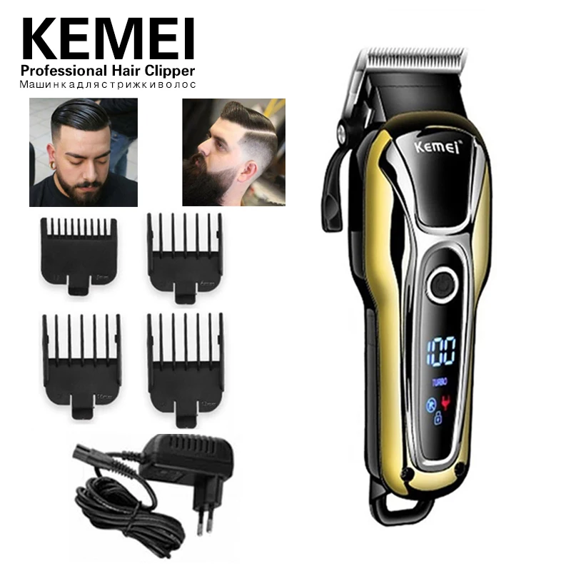 Машинка для стрижки волос KEMEI профессиональный триммер с ЖК дисплеем Мужская