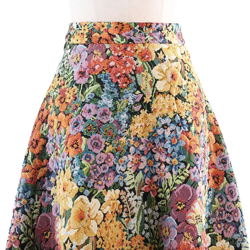 

TWOTWINSTYLE Print Floral Midi Skirt For Women High Waist Hit Color Vintage Chinese Style Skirts Female Fashion New Clothing