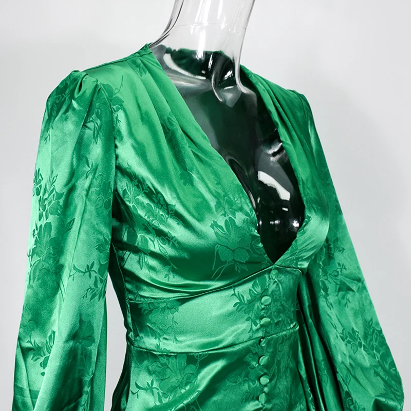 NewAsia садовое зеленое сексуальное платье для женщин длинный рукав фонарь Глубокий