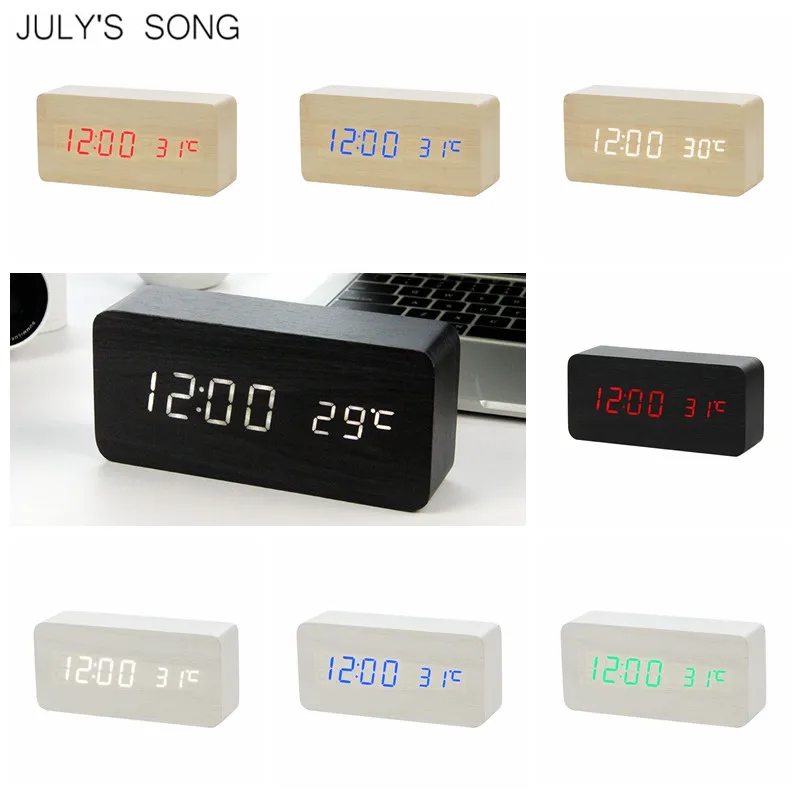 JULY'S SONG светодиодный Деревянный цифровой будильник ночной Светильник дисплей Температура настольные часы настольные электронные настольные часы Despertador