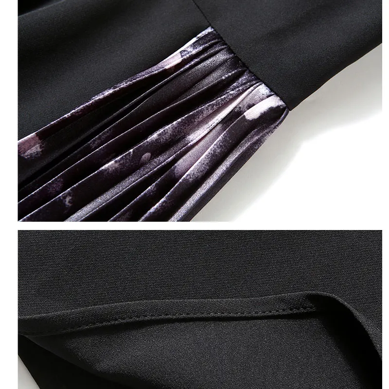 

Vogue Patchwork Elegant Black Pleated Dress Women 2020 Autumn Prints Round Neck A Line Ladies Work Dresses Female Party Vestidos