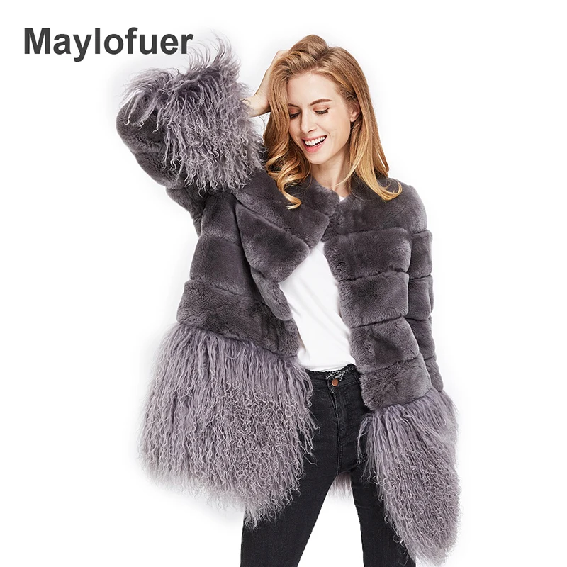 Maylofuer новинка 100% настоящий мех кролика шуба для женщин шубы из натурального меха