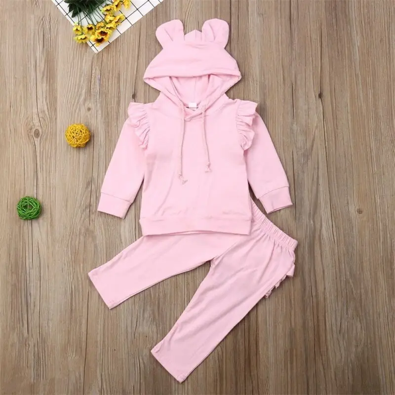 Осенне зимняя одежда для маленьких девочек розовый топ с капюшоном рубашка и