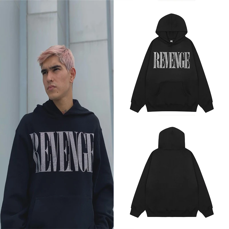 

Revenge Street Beads Embroidered Letters Autumn Winter Men's And Women's High Quality Drawstring Fashion Hoodie