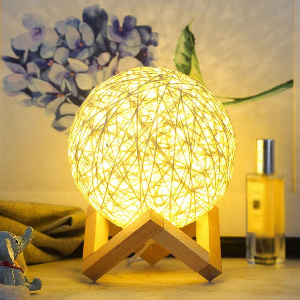 

Creative Table Lamp Rattan LED Night Light Moon Lamp Bedroom Home Wedding Decoration Moonlight Desk Lights Bedside Lamp