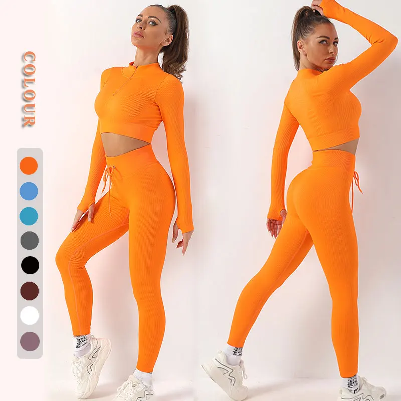

Women's Tracksuit Long Sleeve Wtih Zipper Yoga Set Woman Clothes Bra Sports Suit For Fitness Gym Leggings Drawstring Sportswear