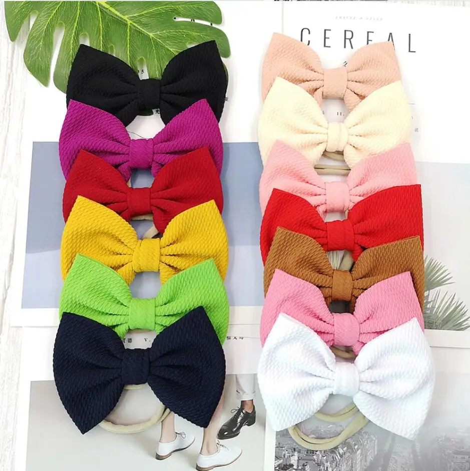 

24Pcs/Lot, 5.3"inch Big Waffle Hair Bows Baby Hairband,Bow Knot ElasticNylon Headband For Kids Girls,Hairtie Accessories