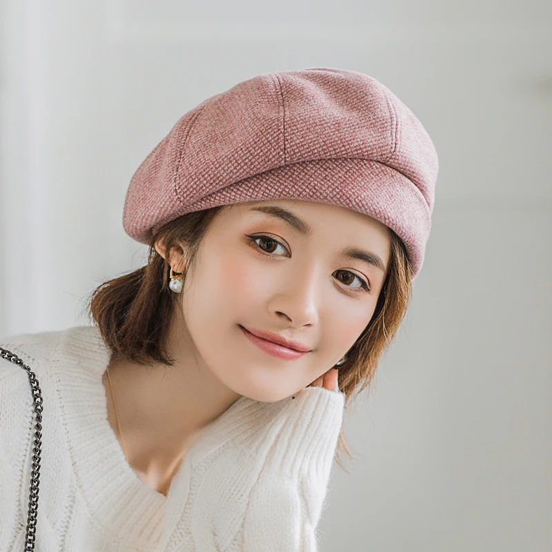 

Hat Winter Women's Balaclava Fashion Beret Cap Elegant Plaid Beret for Female Cotton Boina Knitte Wool Hats Cap Womens Hat Beret