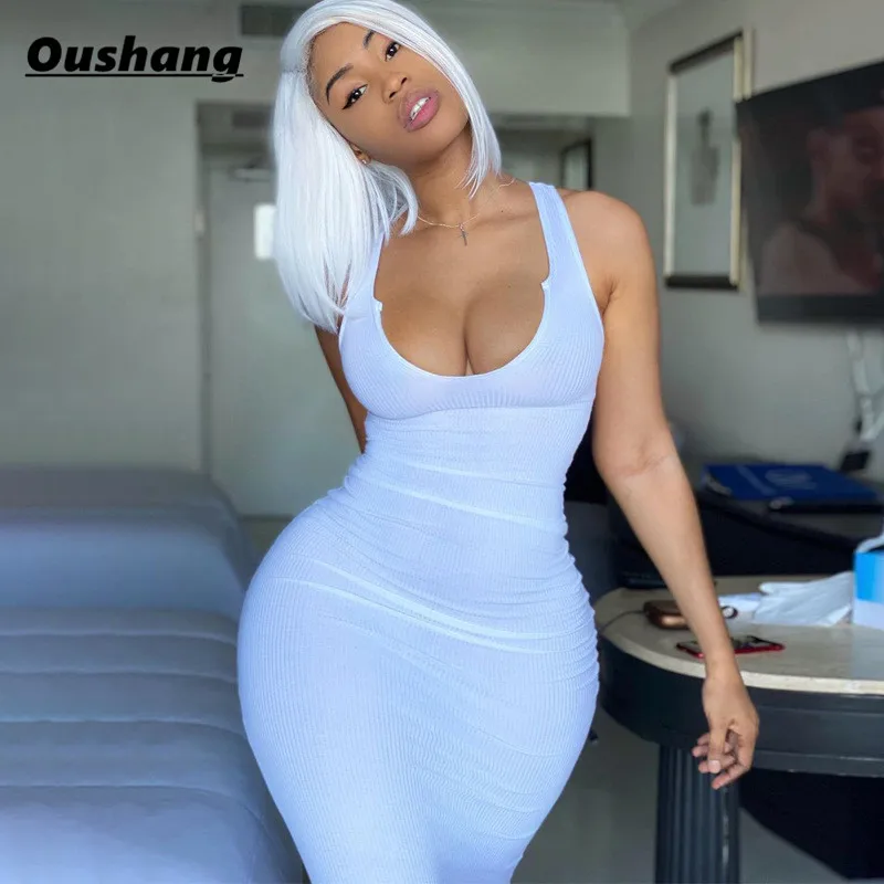 

Solid Sexy Bodycon Dress Women 2021 Summer Sleeveless Ribbed Knitted Stripe Streetwear 2021 Summer Elegant Party Club Vestidos