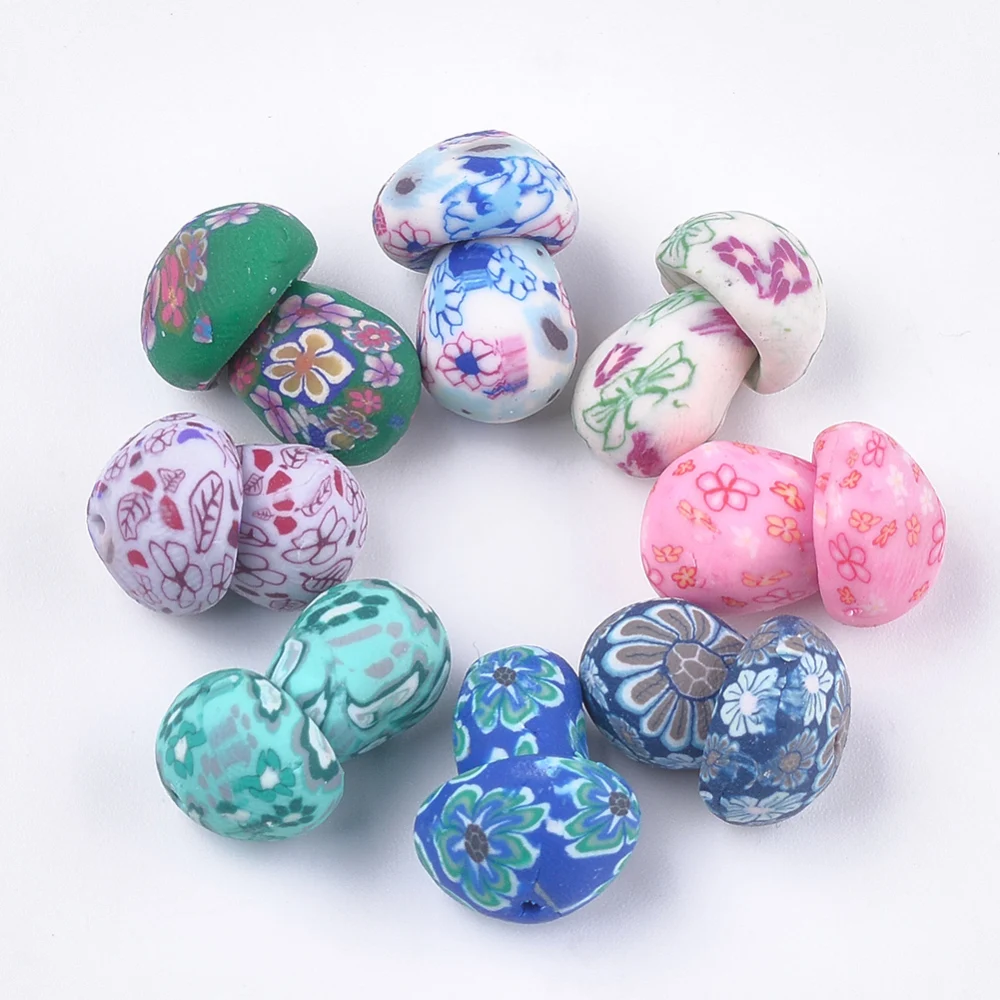 

100pcs Polymer Clay Mushroom Beads Half Drilled Beads for Jewelry Making DIY Crafts Accessories Mixed Color 16.5~19.5mm