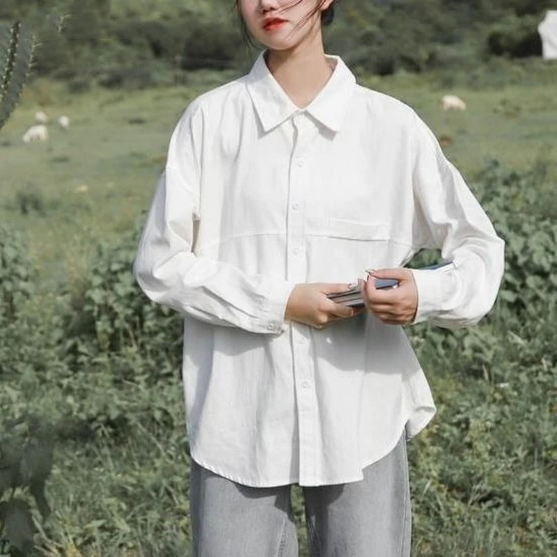 

Women Blouse New Turn-down Collar Batwing Sleeve Loose Plaid Side Slit Pocket Korean Hara Juku Students Casual Shirts