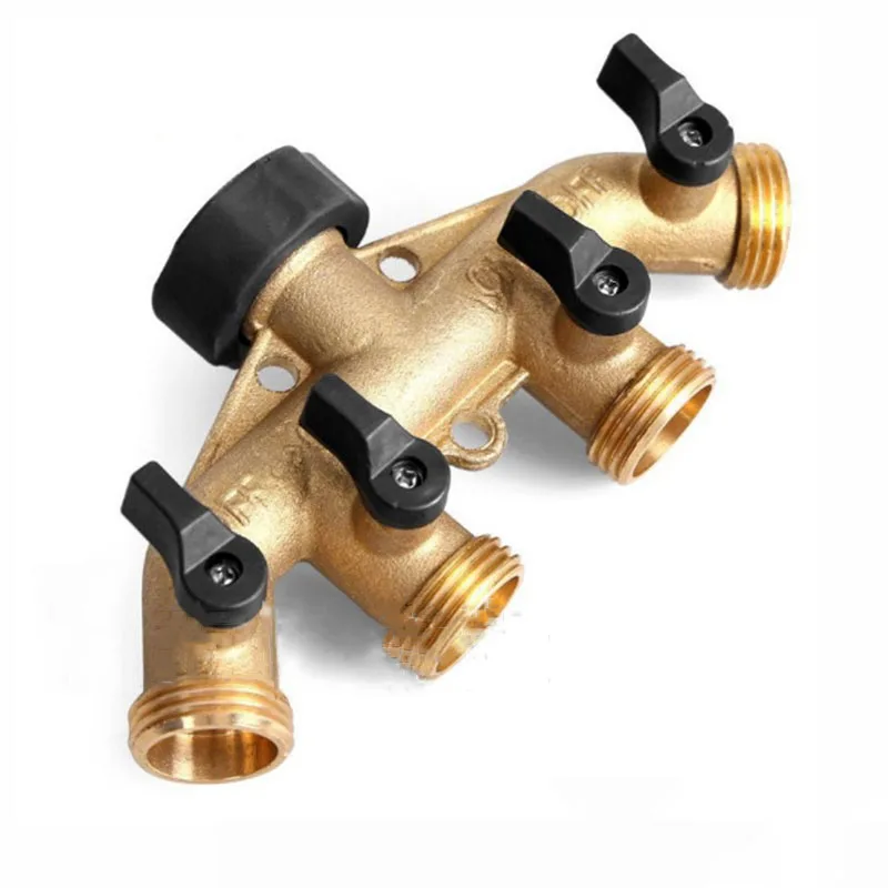 

4 Way Tap Adapter Garden Brass Hose Splitter 3/4inch Water Tap Adapter Valve Splitter For Garden Irrigation Watering System