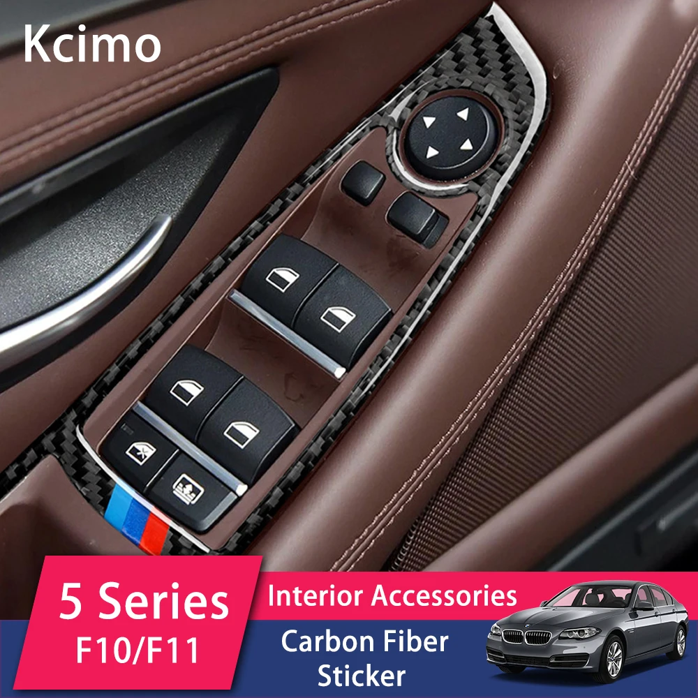 

For BMW F10 5 Series Carbon Fiber Car Interior Window Switch Frame Door Bowl Cover Trim Stickers 2011-2017 Accessories